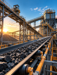 industrial conveyor at golden hour